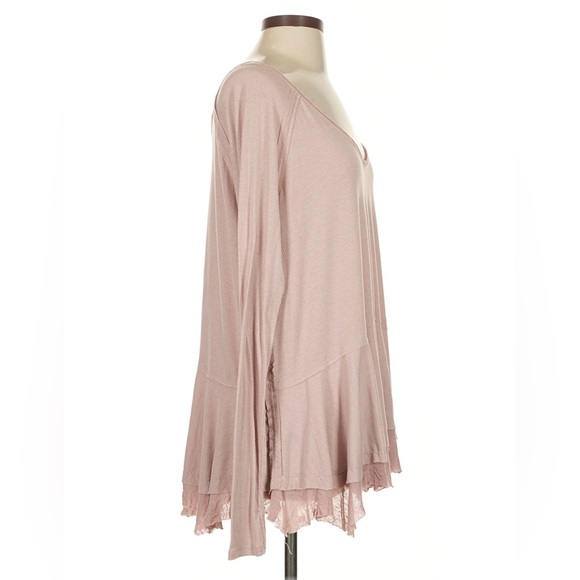 Free People Pale Pink Mauve Ruffled Hem Long Sleeve Tunic Top - Picture 10 of 16